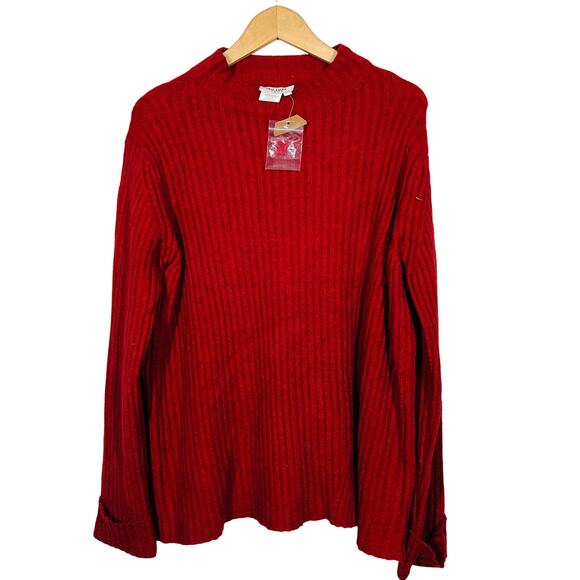NEW! Tru Luxe Jeans Ribbed Mock Neck Sweater Long Sleeved Red Casual - L - Picture 1 of 5